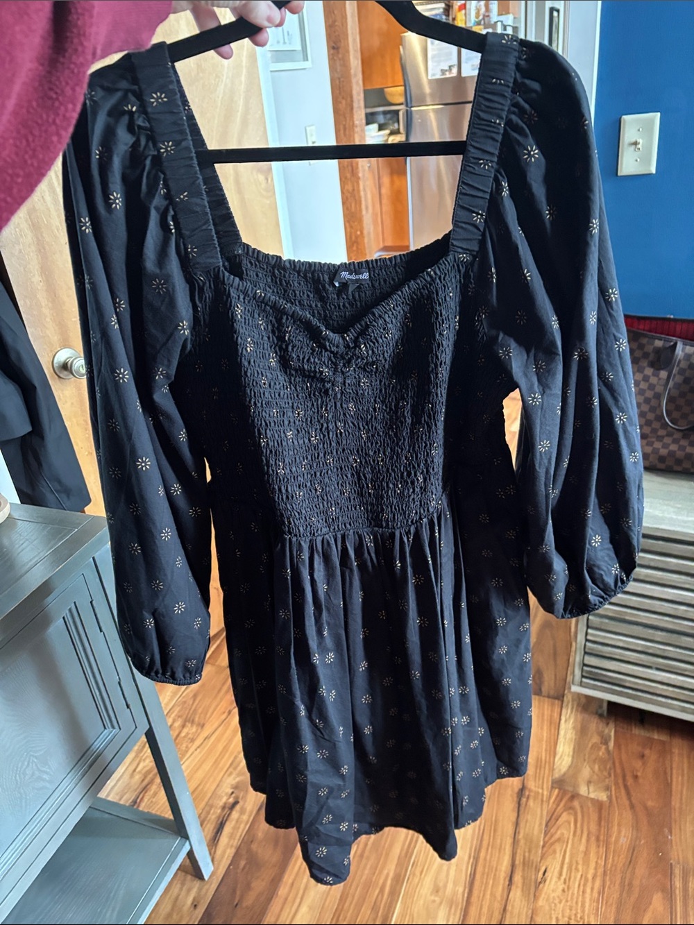 Madewell Black Mini Dress with Gold Dot Print